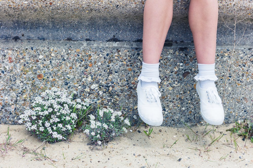 Girl Feet White Shoes Stone Wall - Teen Rehab