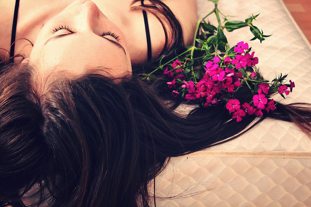 woman relax flowers