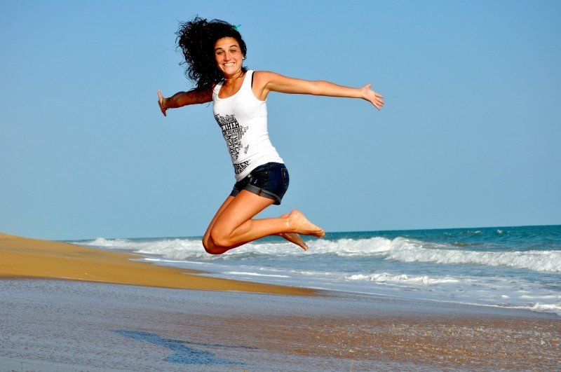 girl jump fitness health beach