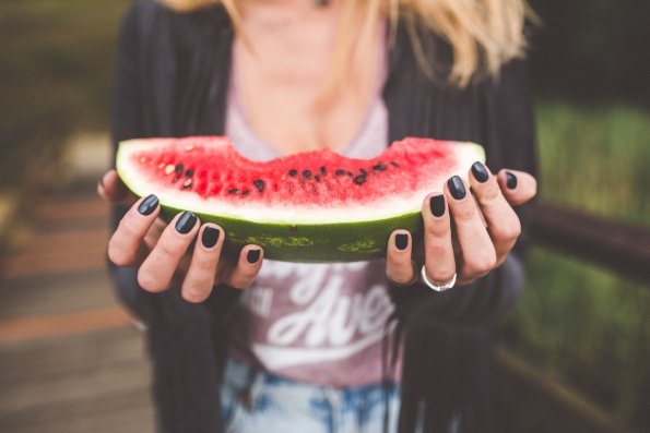 girl watermelon fruit black nail polish