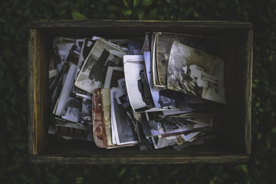 Old wooden box of photos